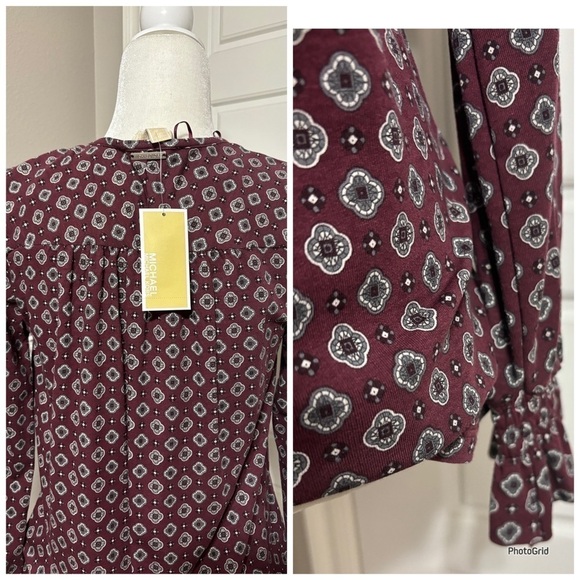 Michael Kors Merlot Long Sleeve Blouse - Picture 2 of 2